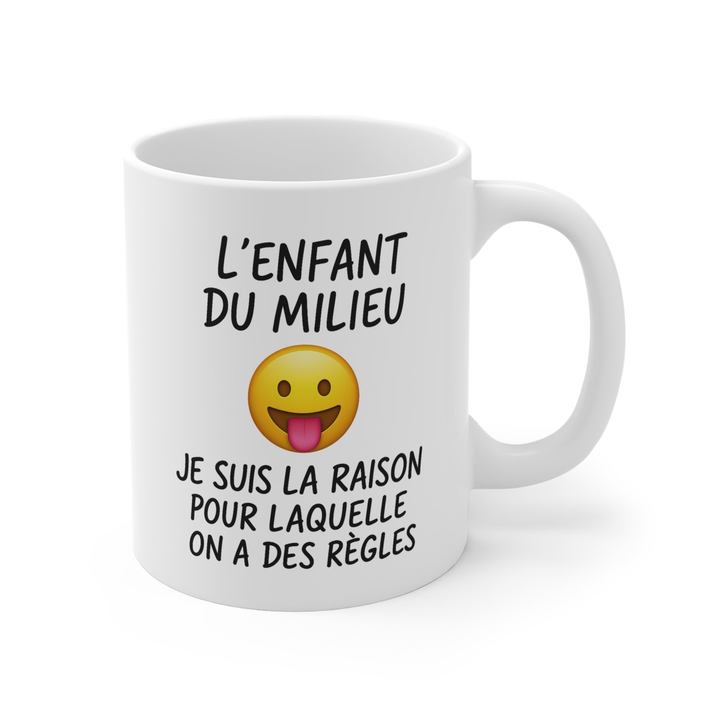 Tasse Céramique 325ml “L’Enfant du Milieu” – Mug Humour Famille Frères Sœurs – Cadeau Drôle