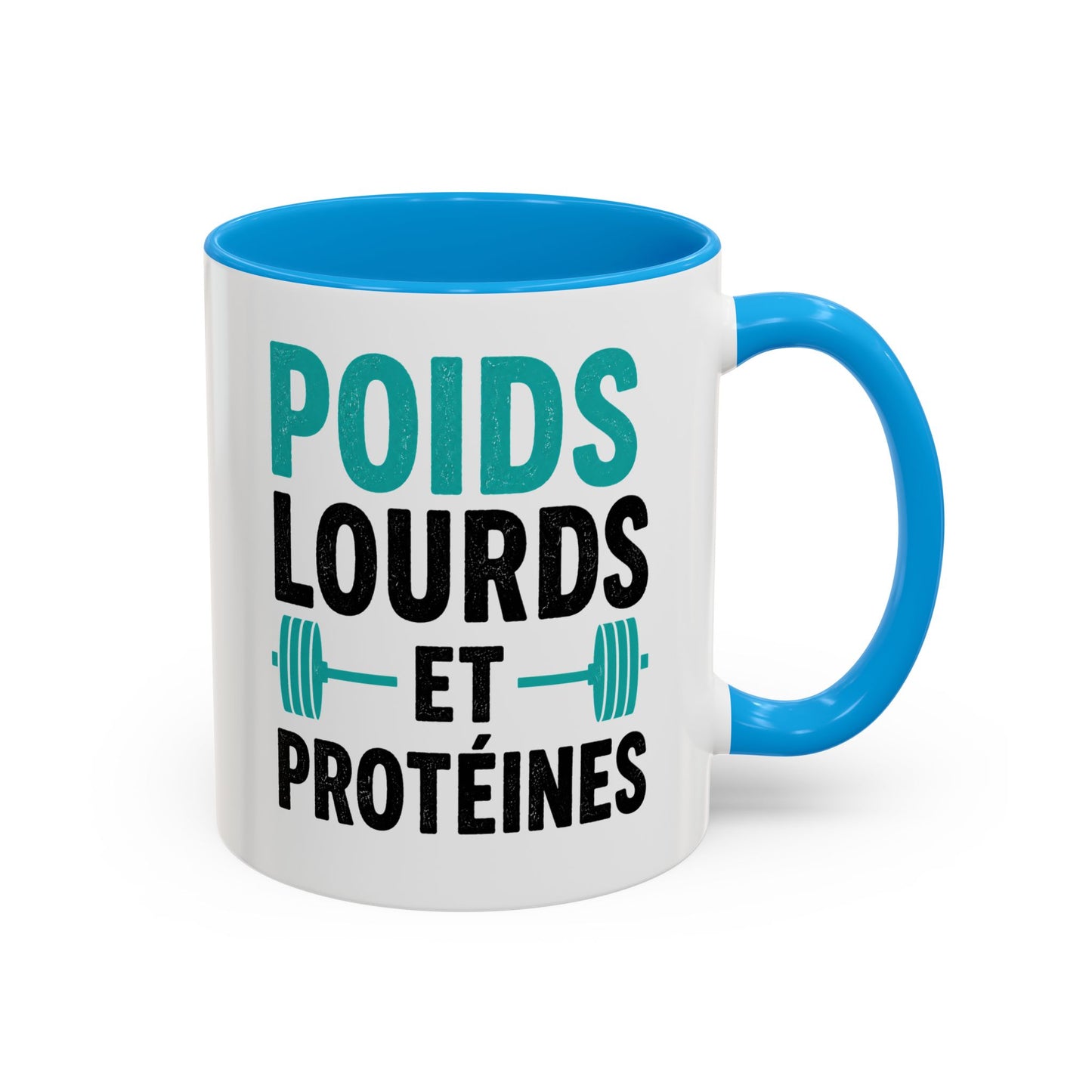 Mug Fitness Musculation – Tasse Haltères Protéines – Cadeau Sportif Original Homme et Femme Noir Bleu Rouge