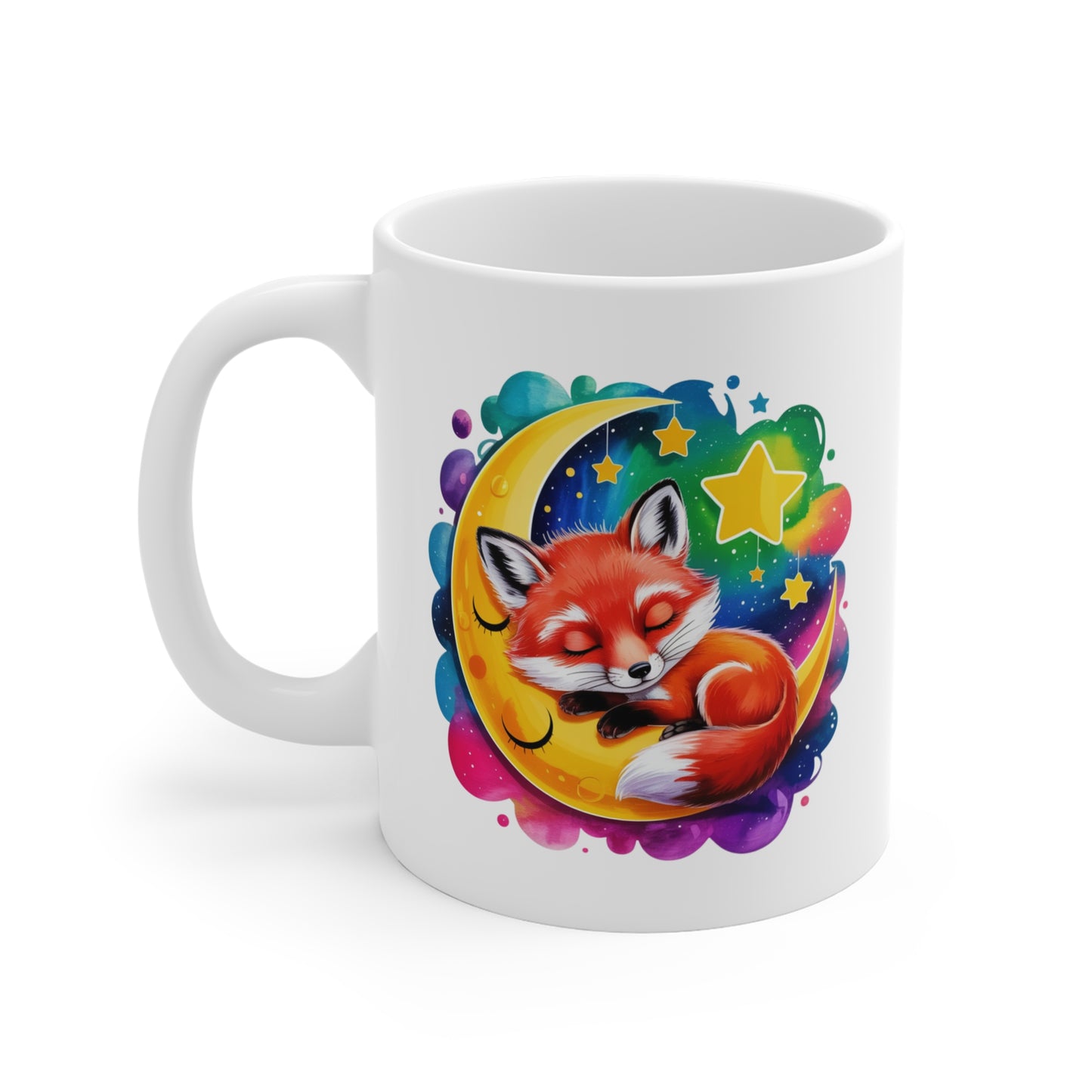 Tasse Renard Kawaii sur la Lune – Mug Animal Mignon Nuit Étoilée – Design Féérique et Coloré – Cadeau Doux et Relaxant 325ml