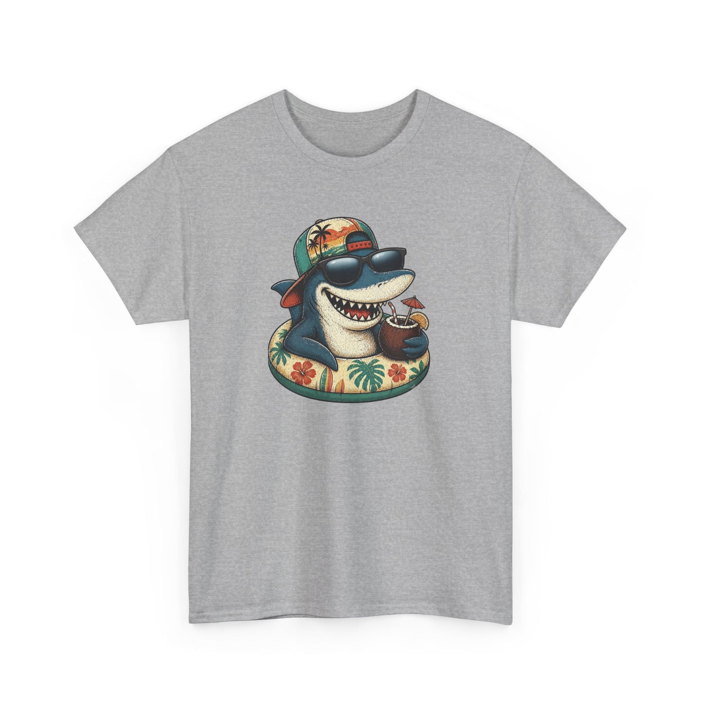 Tee-Shirt Requin Homme et Femme – Cadeau Humour Vacances Été Plage – Requin Cool Lunettes de Soleil Style Tropical Original