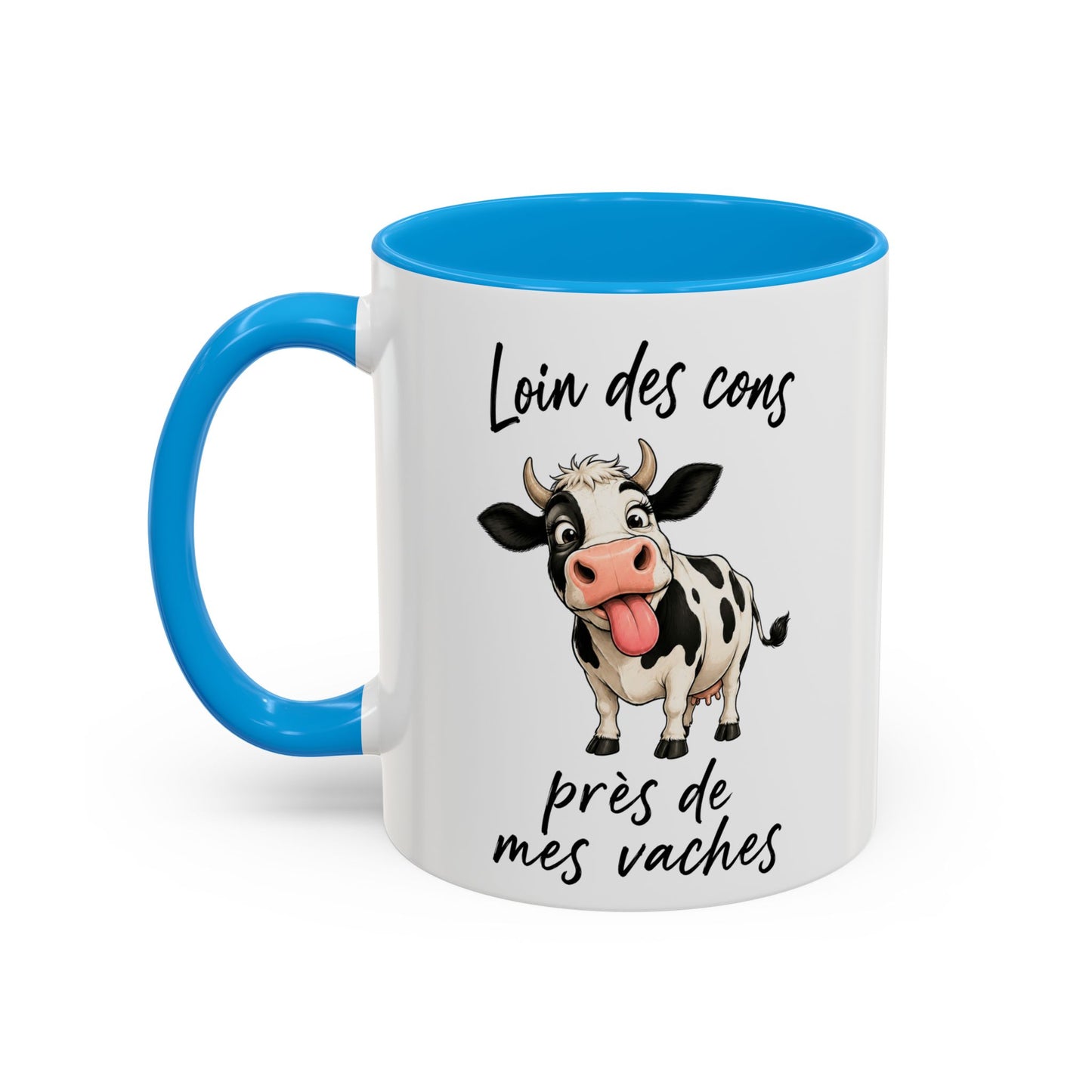 Tasse Humour Vache Cartoon – Loin des Cons Près de Mes Vaches – Mug Drôle Campagne et Ferme 325ml
