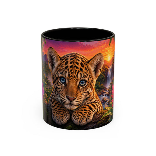 Tasse Léopard Tropical et Fleurs Exotiques – Mug Animal Sauvage Jungle – Design Artistique Coloré – Céramique 325ml