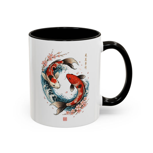 Tasse Carpes Koi Japonaises Yin Yang – Mug Zen Sakura Japon Art – Cadeau Feng Shui Relaxation – Céramique 325ml