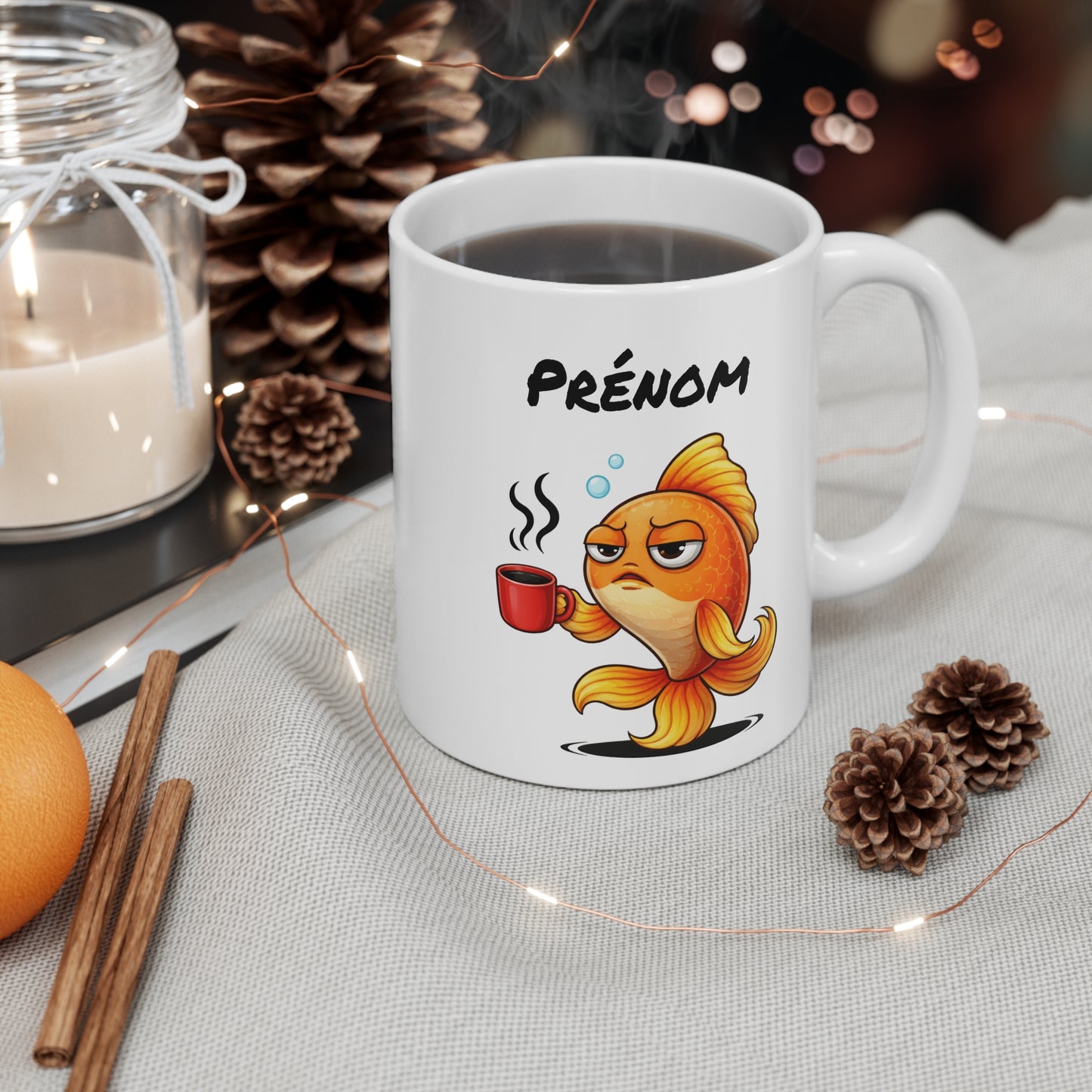 Mug Poisson Rouge Fatigué Personnalisable 325ml – Tasse Café Humour Animal Mignon Drôle Réveil Difficile Cadeau Original