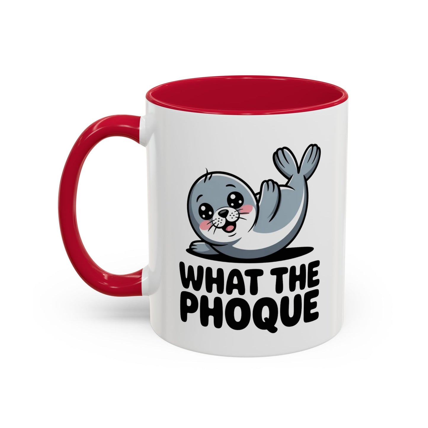 Tasse Phoque Drôle “What the Phoque” – Mug Humour Animal Mignon – Cadeau Original Fun Noir Bleu Rouge 325ml