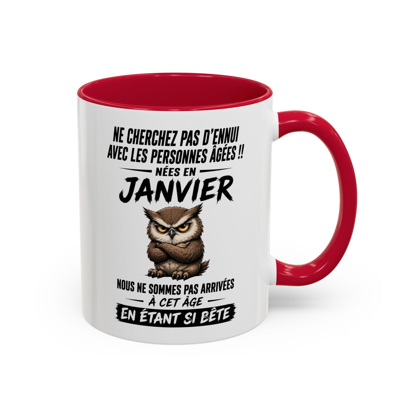 Tasse Humour Personnes Nées en Janvier – Mug Chouette Drôle Senior Retraité – Cadeau Anniversaire Homme Femme 325ml