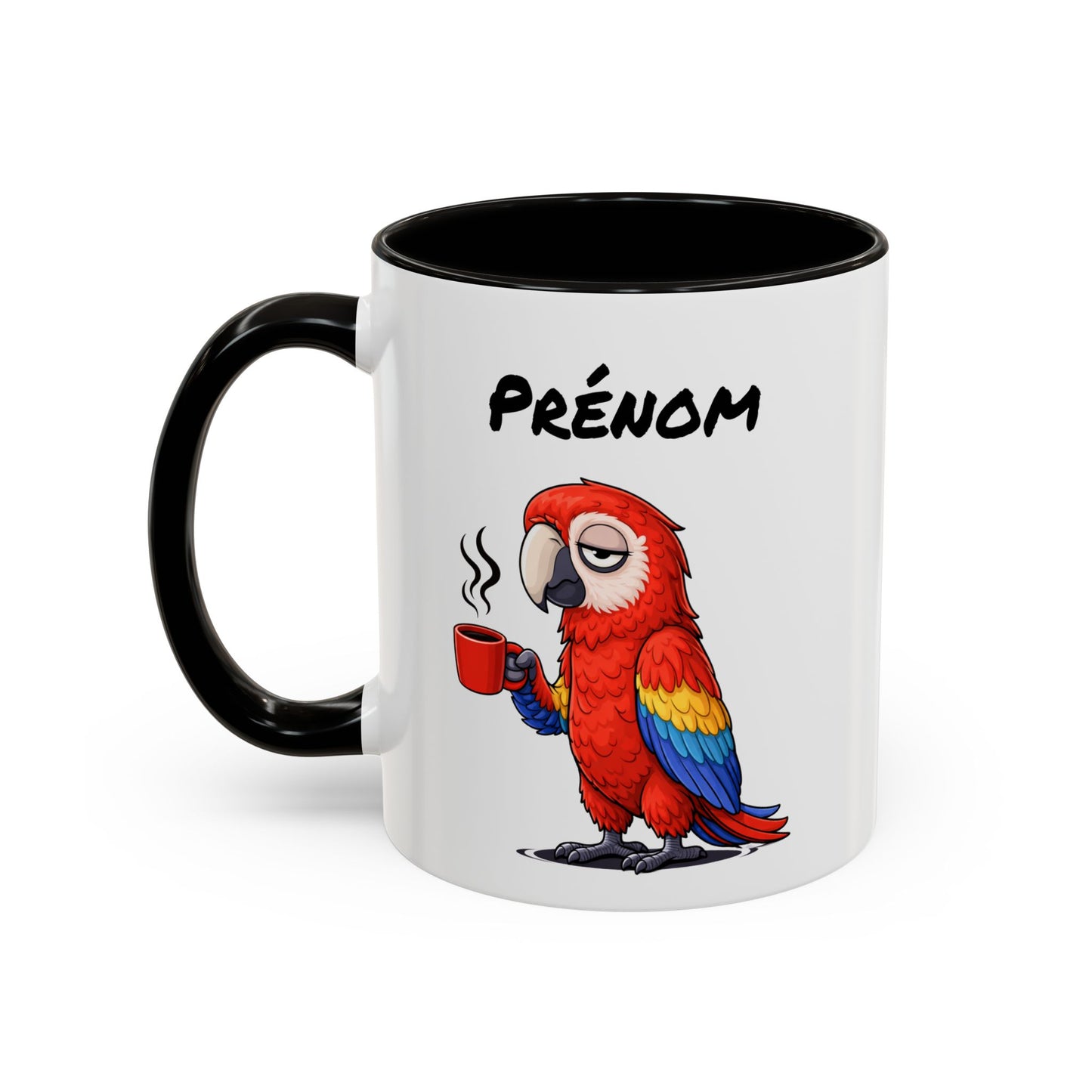 Tasse Perroquet Coloré avec Café – Mug Oiseau Exotique Tropical – Illustration Humour Fatigue 325ml