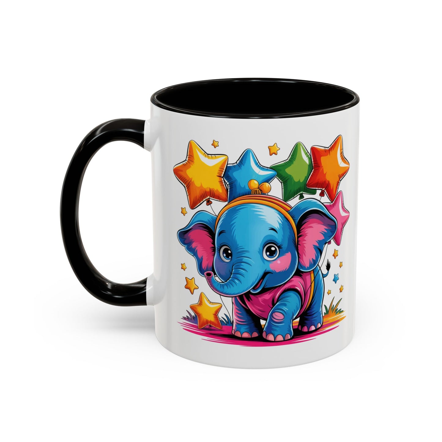 Mug Éléphant Mignon Multicolore – Tasse Design Kawaii Animaux et Ballons Étoiles – Cadeau Original 325ml