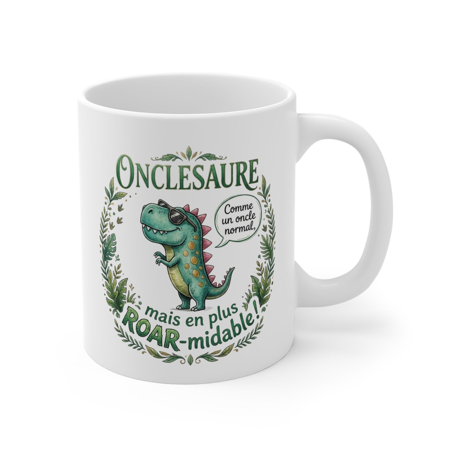 Tasse Humour Oncle Dinosaure – Mug Cadeau Tonton “Onclesaure” – Cadeau Drôle Famille Original 325ml