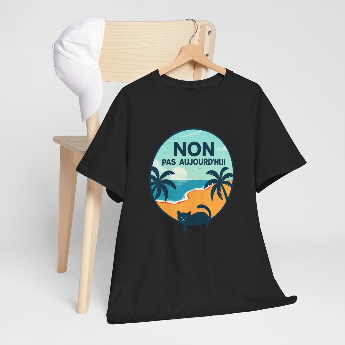Tee Shirt Chat Homme Femme – Humour Vacances Plage et Farniente – Idée Cadeau Amoureux des Chats Passion Félin