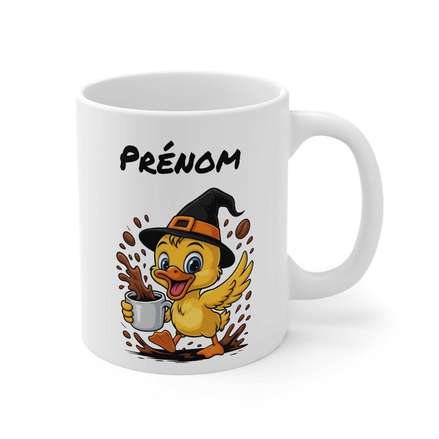 Tasse Personnalisable Canard Sorcière – Mug Halloween Prénom 325ml – Cadeau Fantaisie Original