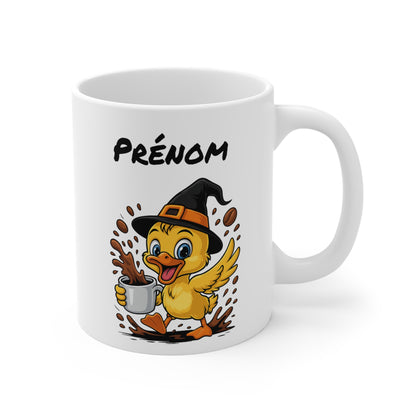 Tasse Personnalisable Canard Sorcière – Mug Halloween Prénom 325ml – Cadeau Fantaisie Original