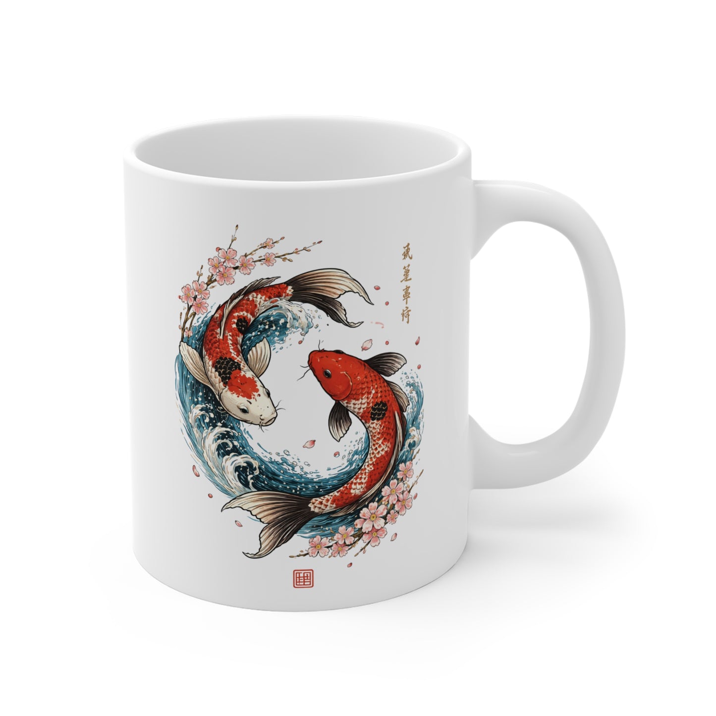Mug Carpes Koi Japonaises – Tasse Art Japonais Yin Yang – Fleurs de Cerisier – Cadeau Zen et Nature 325 ml