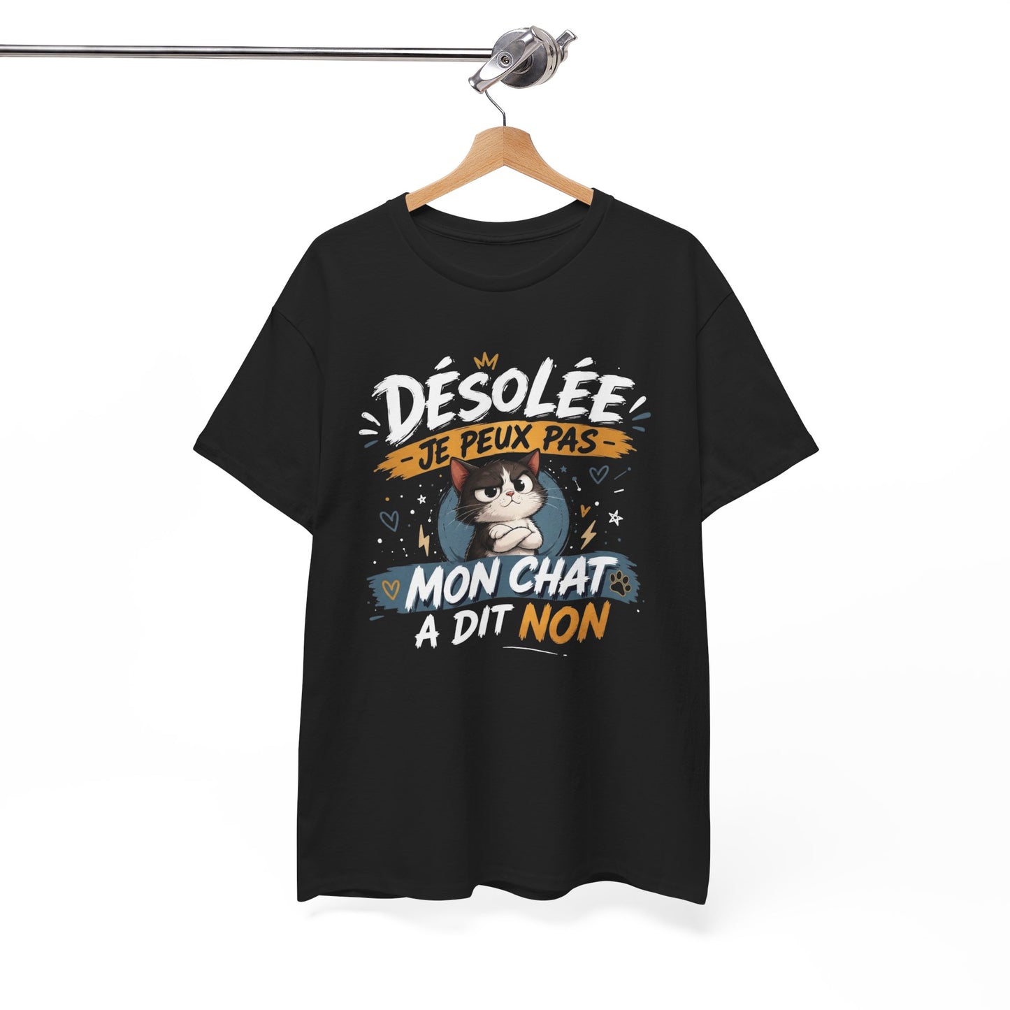 Tee-Shirt Désolée Je Peux Pas Mon Chat a Dit Non – Cadeau Humour Chat Femme Homme – Chaton Drôle Amoureux des Chats