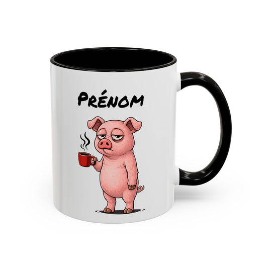 Tasse Cochon avec Café – Mug Animal Humoristique Fatigue – Illustration Cartoon 325ml