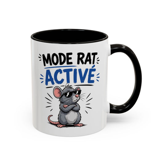 Mug Humour Mode Rat Activé – Tasse Souris Cool avec Lunettes – Cadeau Original Drôle et Décalé Céramique 325ml Noir Bleu Rouge