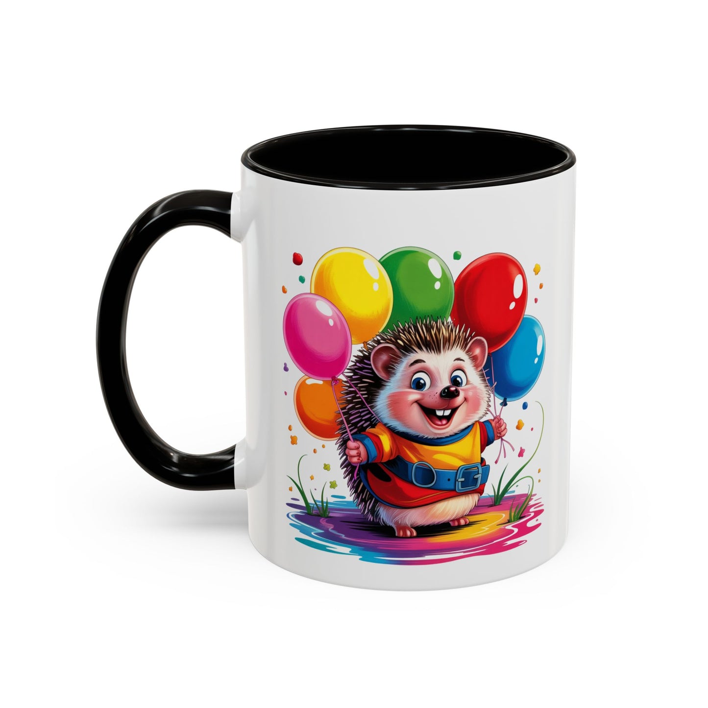 Mug Hérisson Kawaii avec Ballons Multicolores – Tasse Mignonne Cadeau Original Anniversaire et Fête – Céramique 325ml