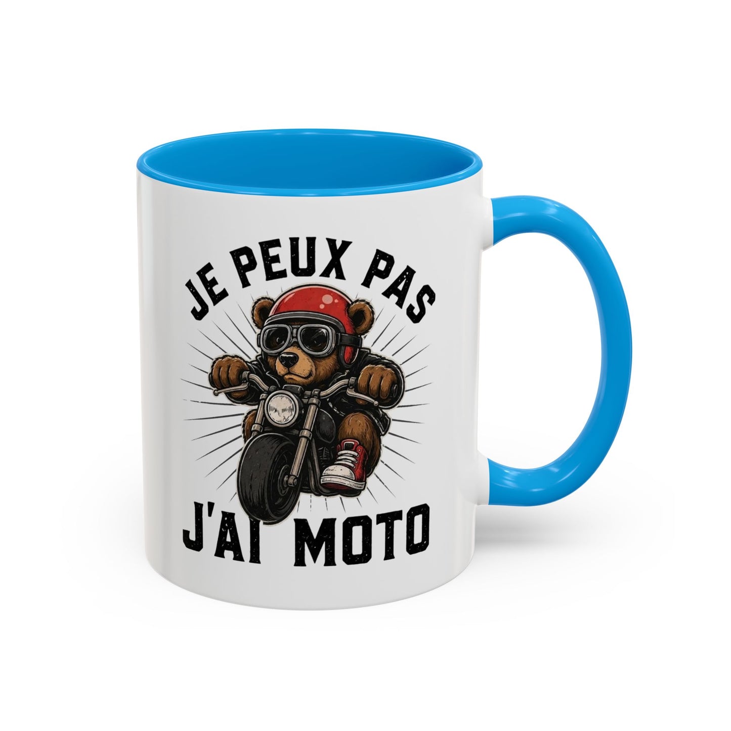 Mug Je Peux Pas J’ai Moto – Tasse Ours Motard Drôle Vintage – Cadeau Original Passionné de Moto et Biker – Céramique 325ml Noir Bleu Rouge