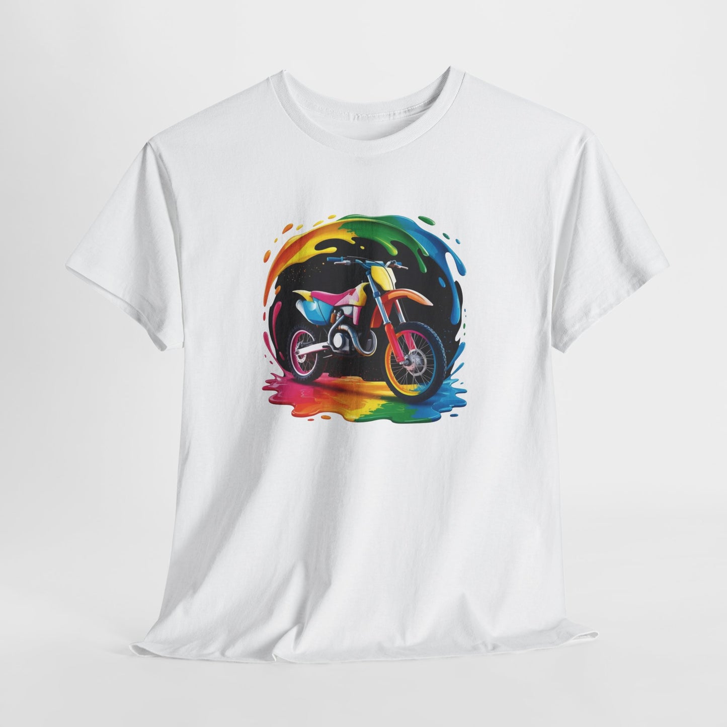 T-Shirt Moto Cross Colorée – Tee Shirt Motocross Art Dripping – Cadeau Motard Streetwear Noir Blanc Gris