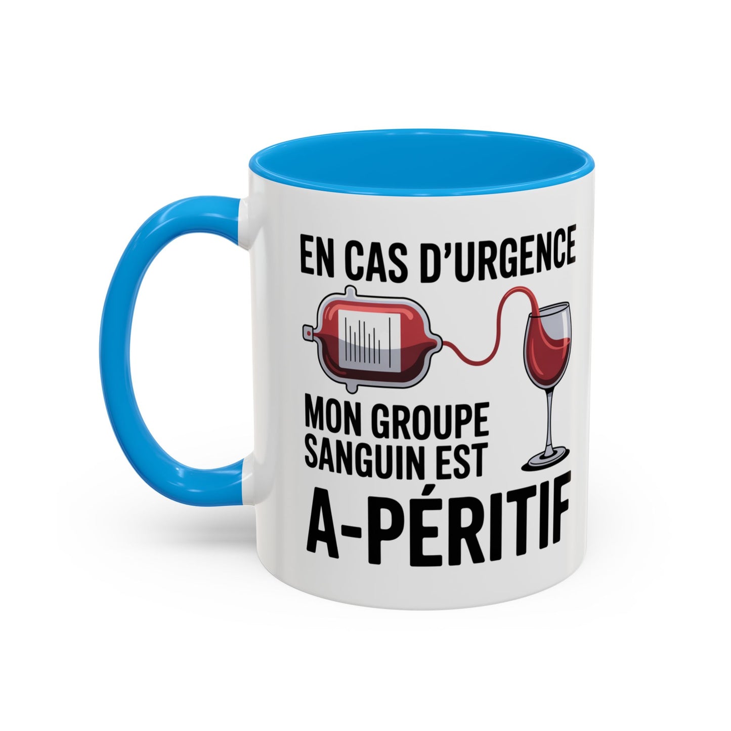 Mug Vin Humoristique – Tasse Apéro Groupe Sanguin Apéritif – Cadeau Amoureux du Vin – Céramique 325ml Noir Bleu Rouge