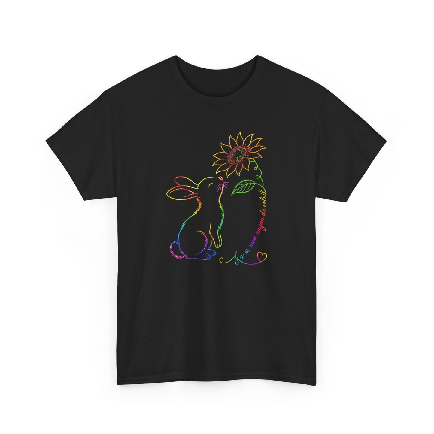 Tee Shirt Femme Lapin Tournesol Multicolore Fleur Nature Animal Mignon Cadeau Original
