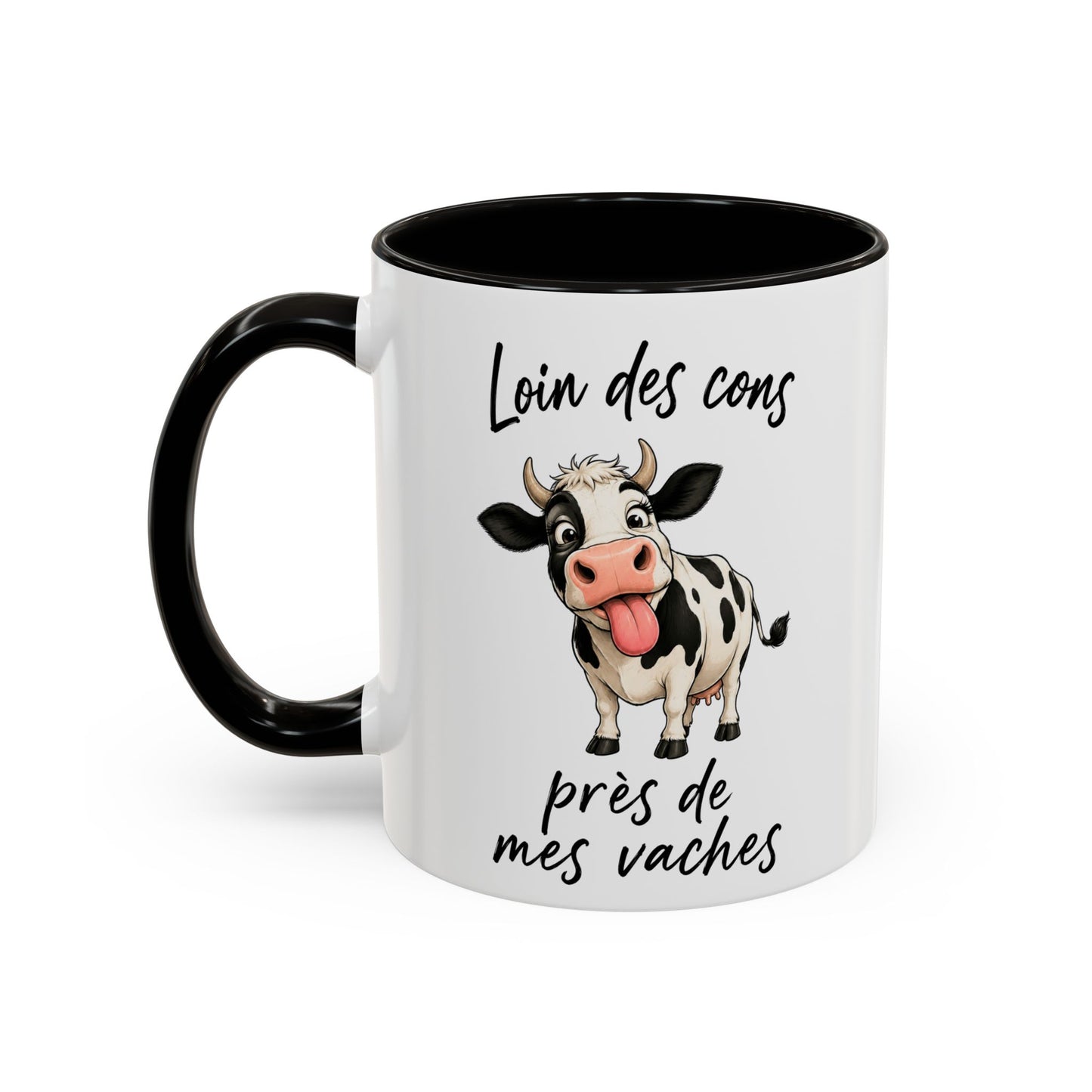 Tasse Humour Vache Cartoon – Loin des Cons Près de Mes Vaches – Mug Drôle Campagne et Ferme 325ml