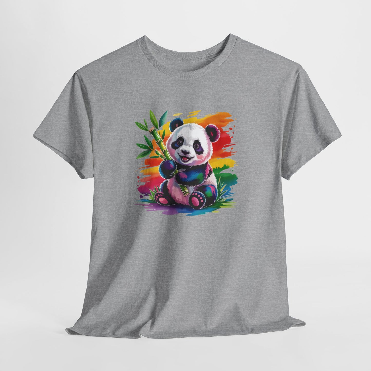 T-Shirt Panda Mignon avec Bambou – Tee Shirt Animal Coloré Aquarelle – Cadeau Kawaii Nature Noir Blanc Gris