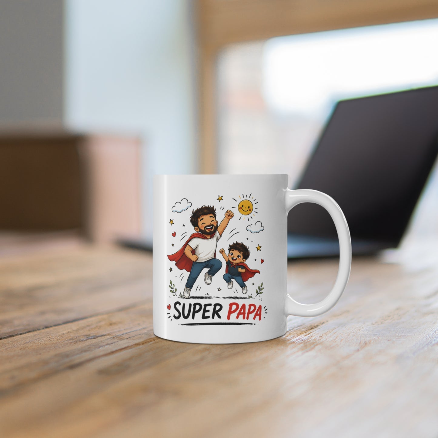 Tasse Super Papa – Mug Papa Héros avec Enfant – Cadeau Fête des Pères Original 325ml