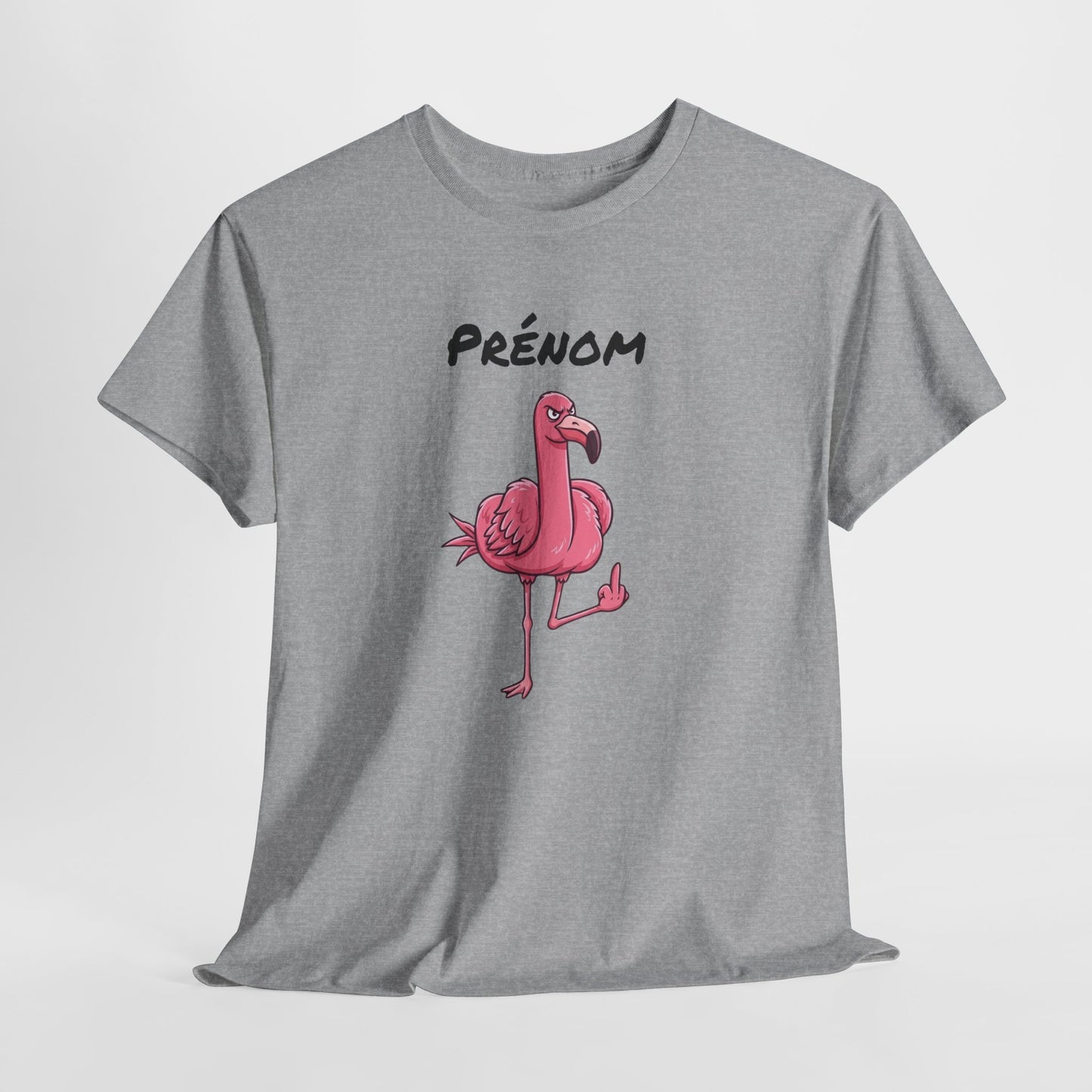 T-Shirt Personnalisé Prénom Flamant Rose Humour – Tee Shirt Adulte Fun et Décalé – Cadeau Original Homme Femme