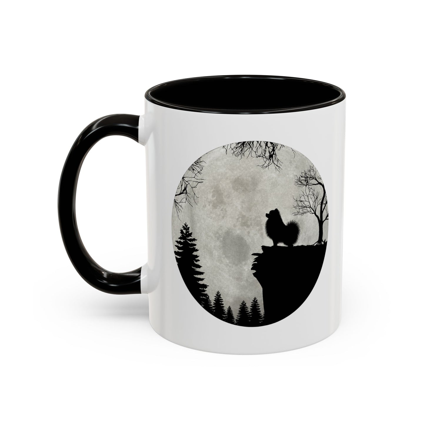 Tasse Spitz Nain Homme et Femme – Mug Chien Silhouette Pleine Lune Forêt – Cadeau Original pour Amoureux des Chiens 325 ml