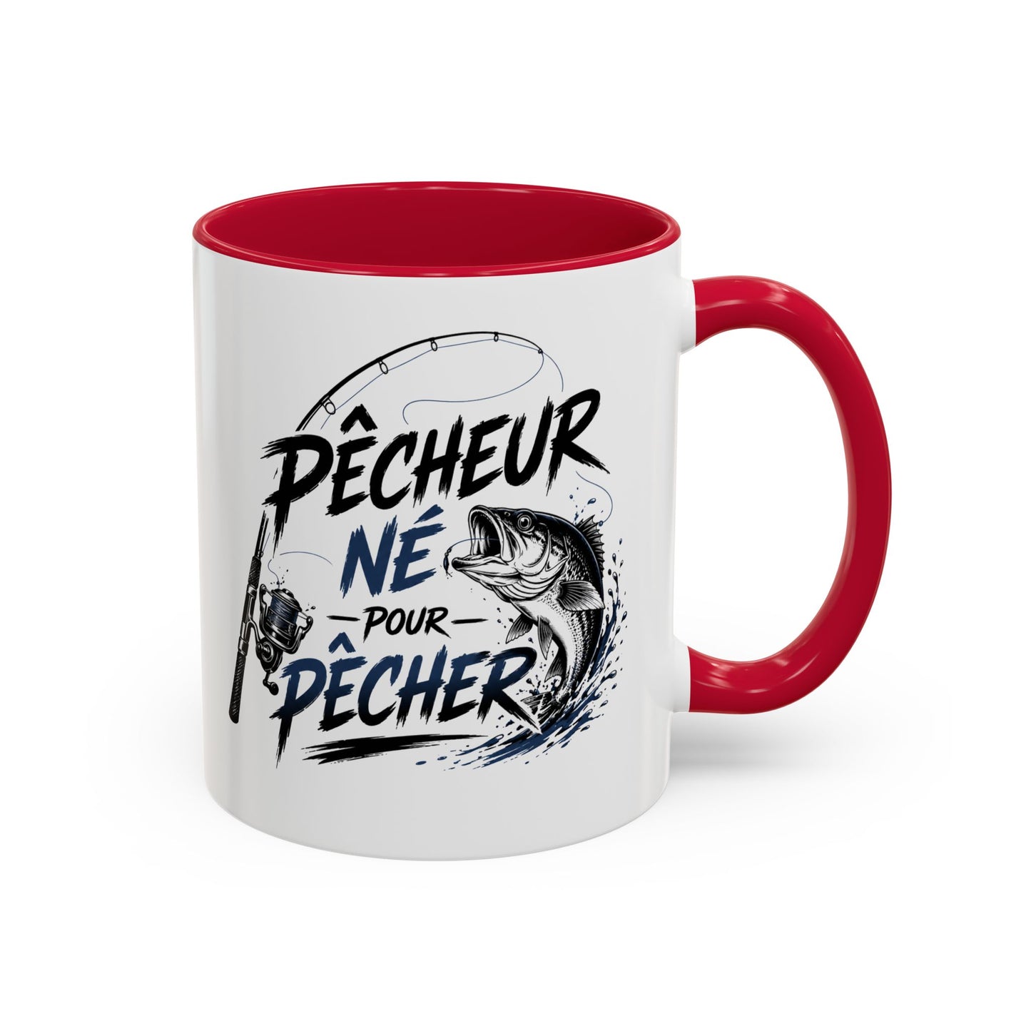 Mug Pêcheur Né pour Pêcher – Tasse Humour Pêche Homme et Femme, Cadeau Original pour Passionné de Pêche, Idée Cadeau Anniversaire Noël Noir Bleu Rouge