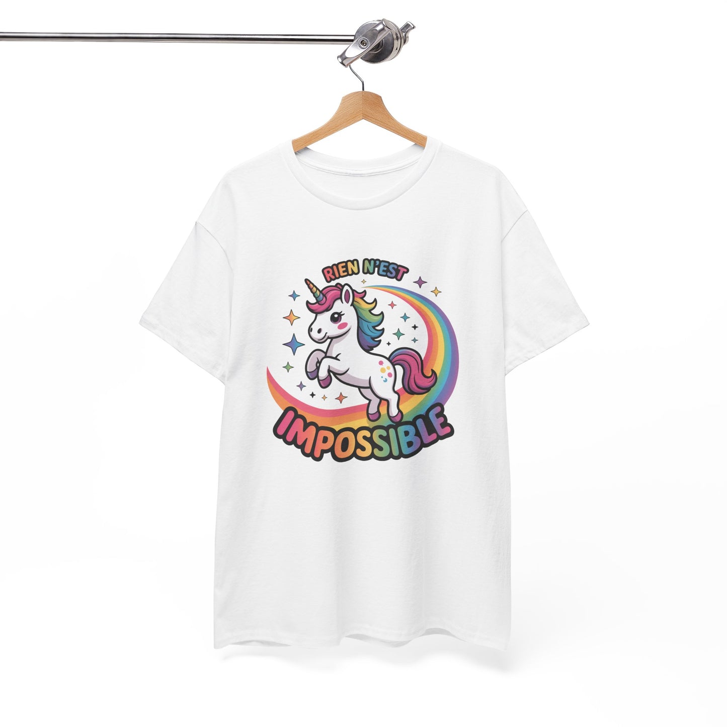 T-Shirt Licorne "Rien n’est Impossible" – Design Arc-en-Ciel Féérique – Tee-Shirt Motivation Enfantin et Fun