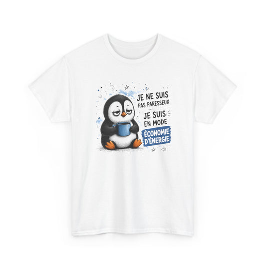 Tee-Shirt Humour Homme et Femme – Pingouin Fatigué Économie d’Énergie – Idée Cadeau Drôle Original Anniversaire
