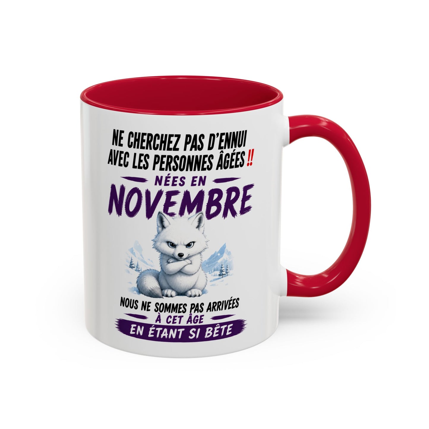 Tasse Humour Personnes Nées en Novembre – Mug Renard Arctique Drôle Senior Retraité – Cadeau Anniversaire Homme Femme 325ml