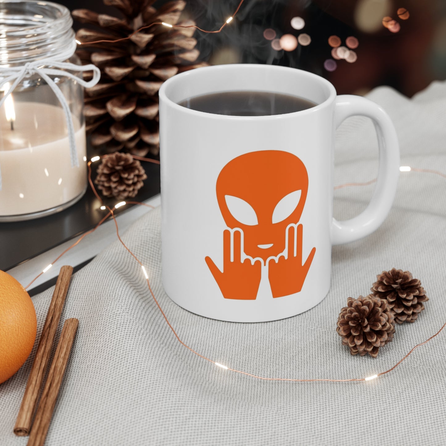 Mug Alien Personnalisé avec Prénom Tasse Humour Orange OVNI Signe Jul Cadeau Drôle et Original