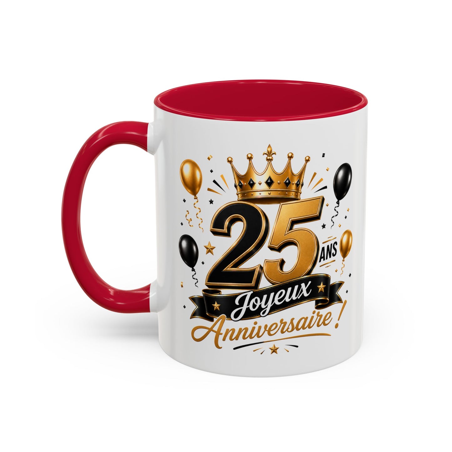 Mug Joyeux 25 Ans – Tasse Anniversaire 25 Ans – Cadeau Original pour Femme Homme – Idée Cadeau 25e Anniversaire Noir Bleu Rouge