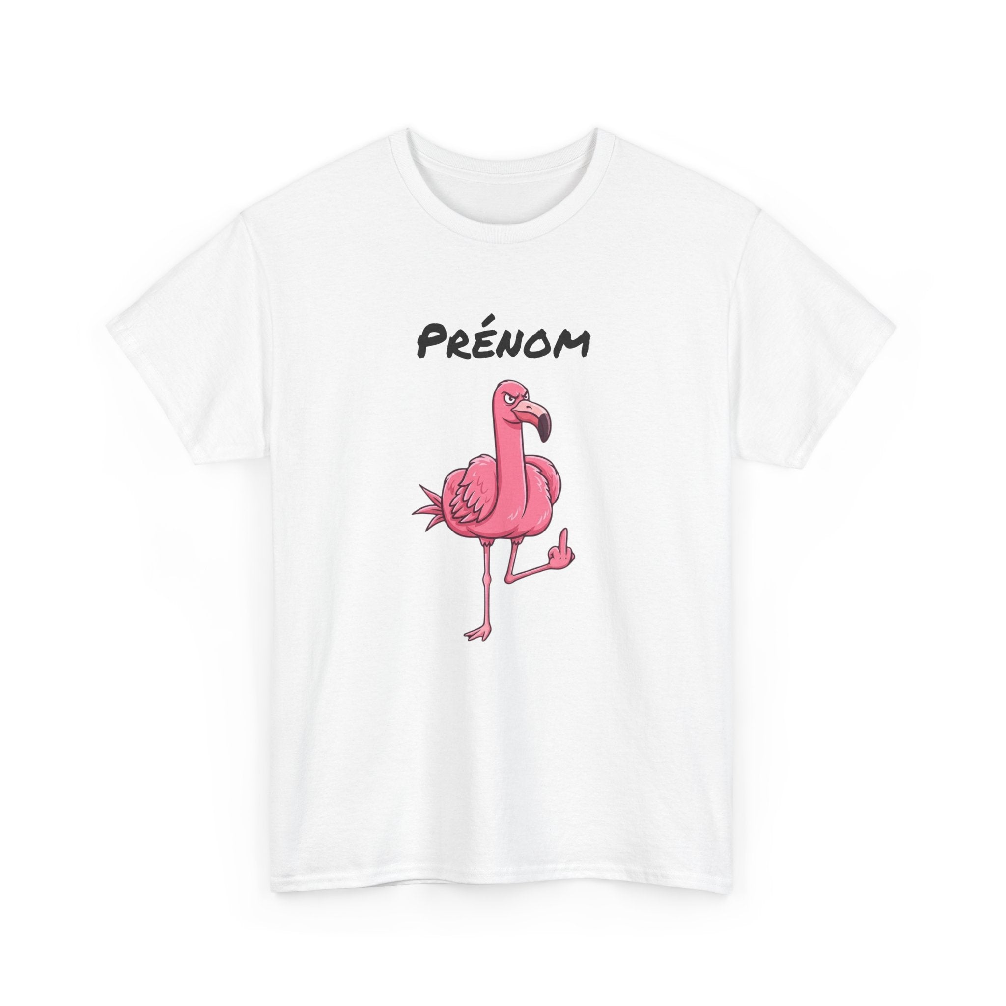 T-Shirt Personnalisé Prénom Flamant Rose Humour – Tee Shirt Adulte Fun et Décalé – Cadeau Original Homme Femme