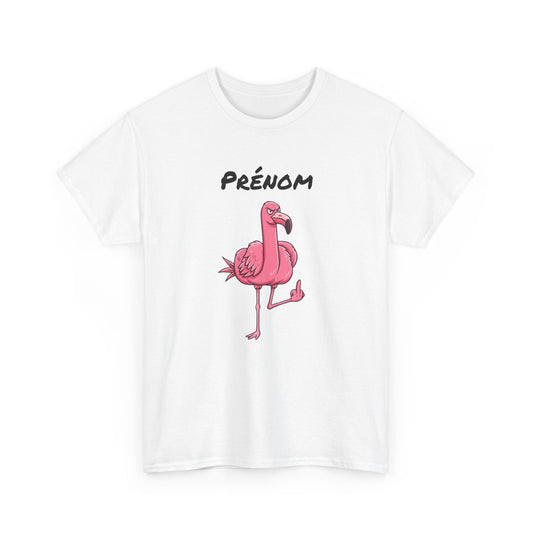 T-Shirt Personnalisé Prénom Flamant Rose Humour – Tee Shirt Adulte Fun et Décalé – Cadeau Original Homme Femme