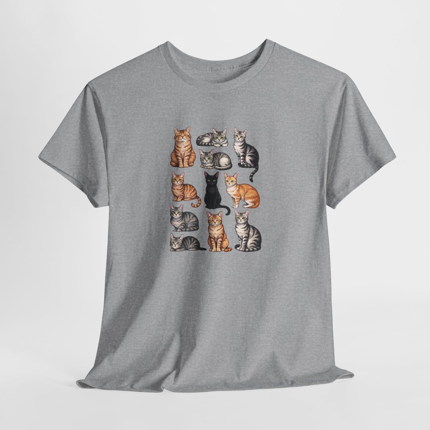 T-Shirt Chats Mignons Multiples – Design Différentes Races de Chats – Tee-Shirt Amoureux des Chats
