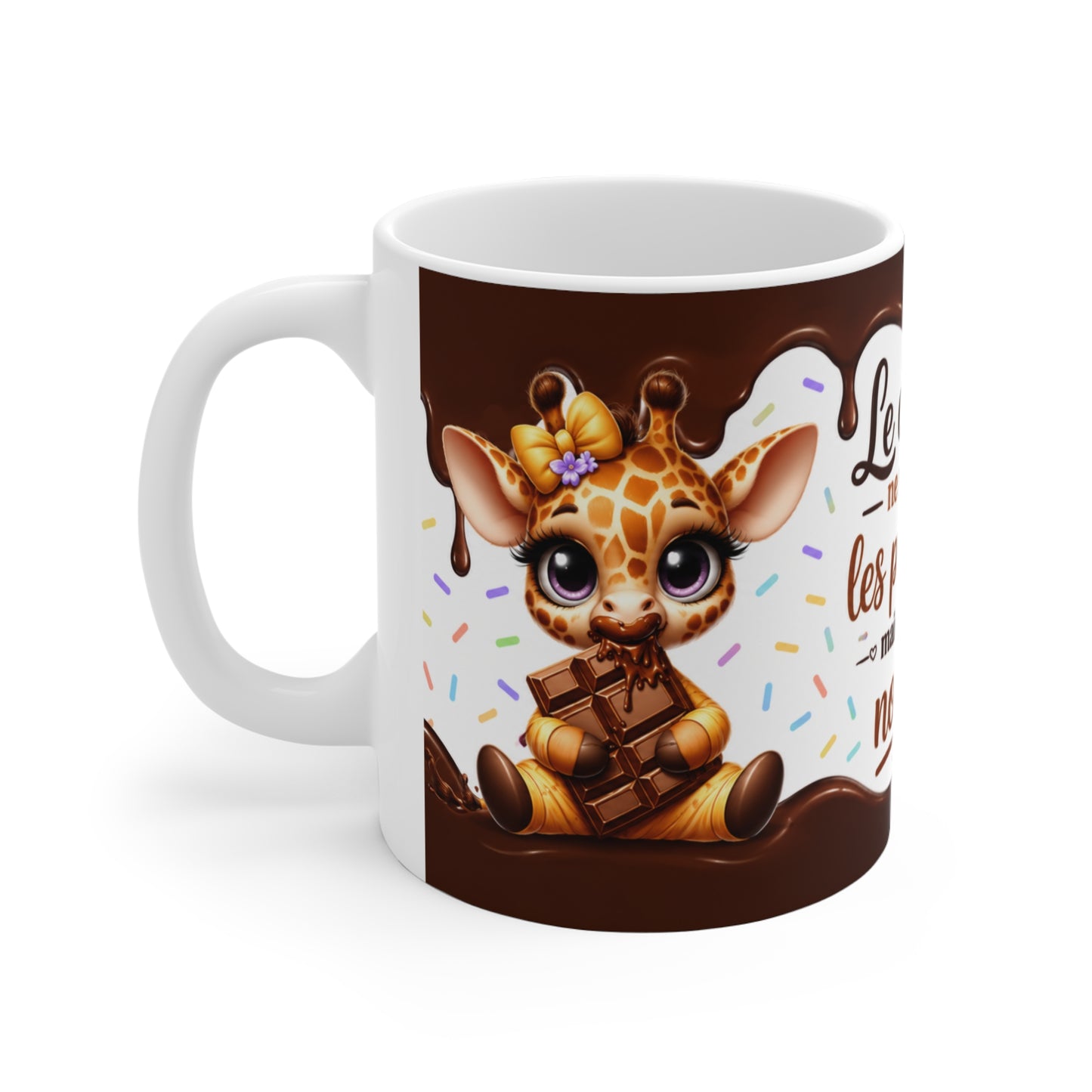 Tasse Le Chocolat Ne Résout Pas Les Problèmes Mais Une Pomme Non Plus – Mug Girafe Kawaii Humour – Cadeau Original 325ml