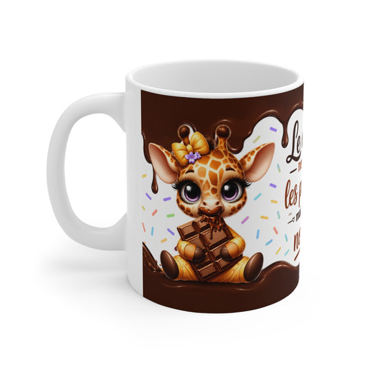 Tasse Le Chocolat Ne Résout Pas Les Problèmes Mais Une Pomme Non Plus – Mug Girafe Kawaii Humour – Cadeau Original 325ml
