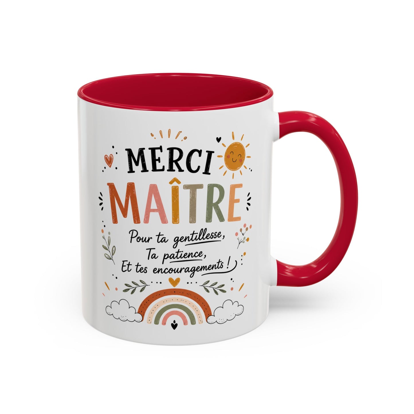 Tasse Merci Maître – Mug Remerciement École Primaire – Cadeau Fin d’Année Enseignant Homme 325ml Noir Bleu Rouge