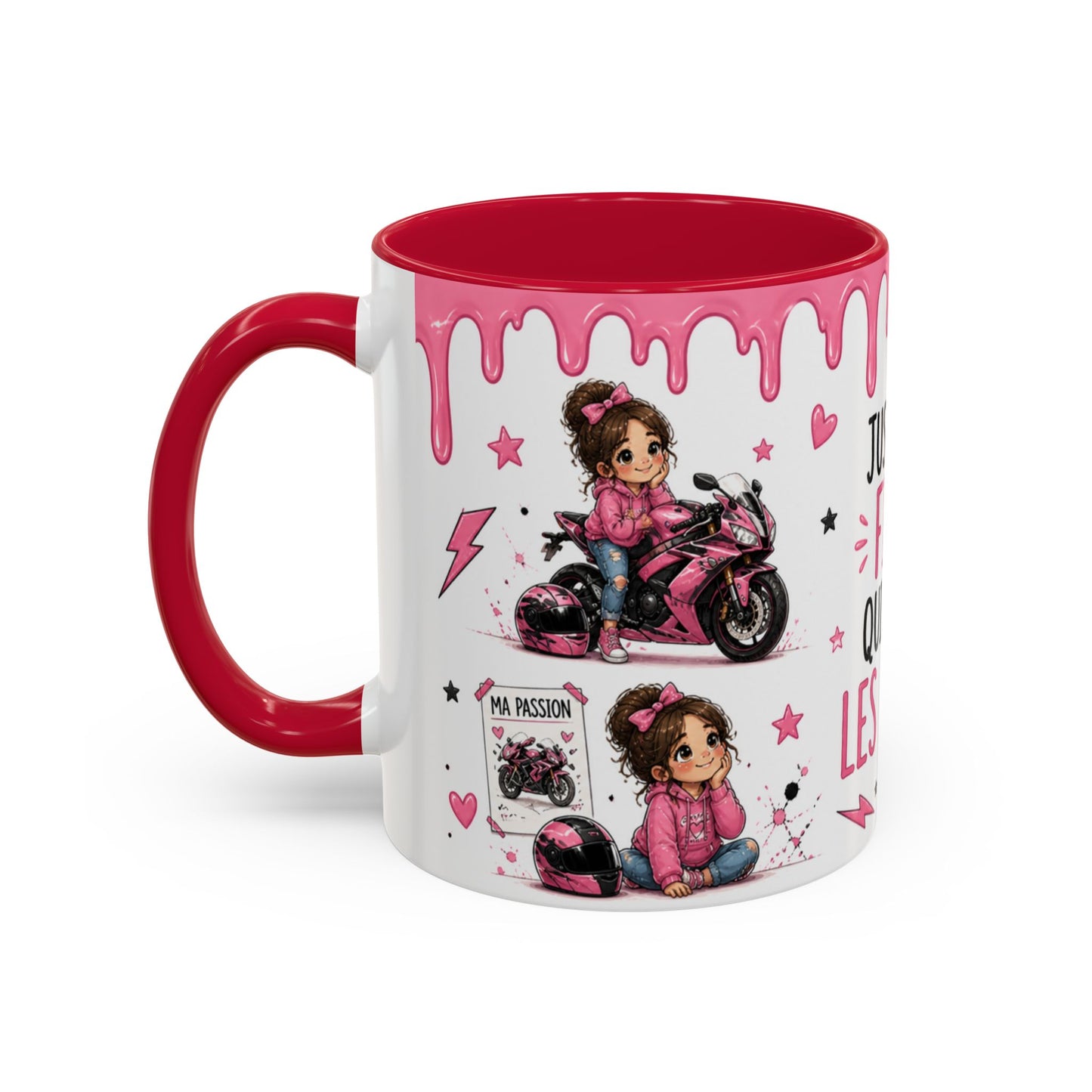 Tasse Juste Une Fille Qui Adore Les Motos – Mug Moto Rose Fille et Univers Racing Kawaii – Céramique 325ml