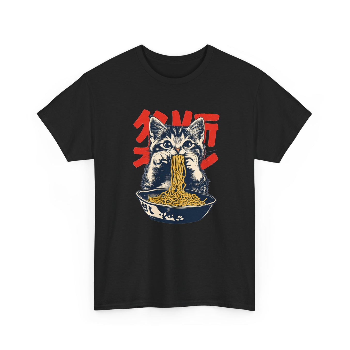 Tee Shirt Homme et Femme Chat Ramen Japonais Chaton Nouilles Humour Gourmand Cuisine Asiatique Idée Cadeau