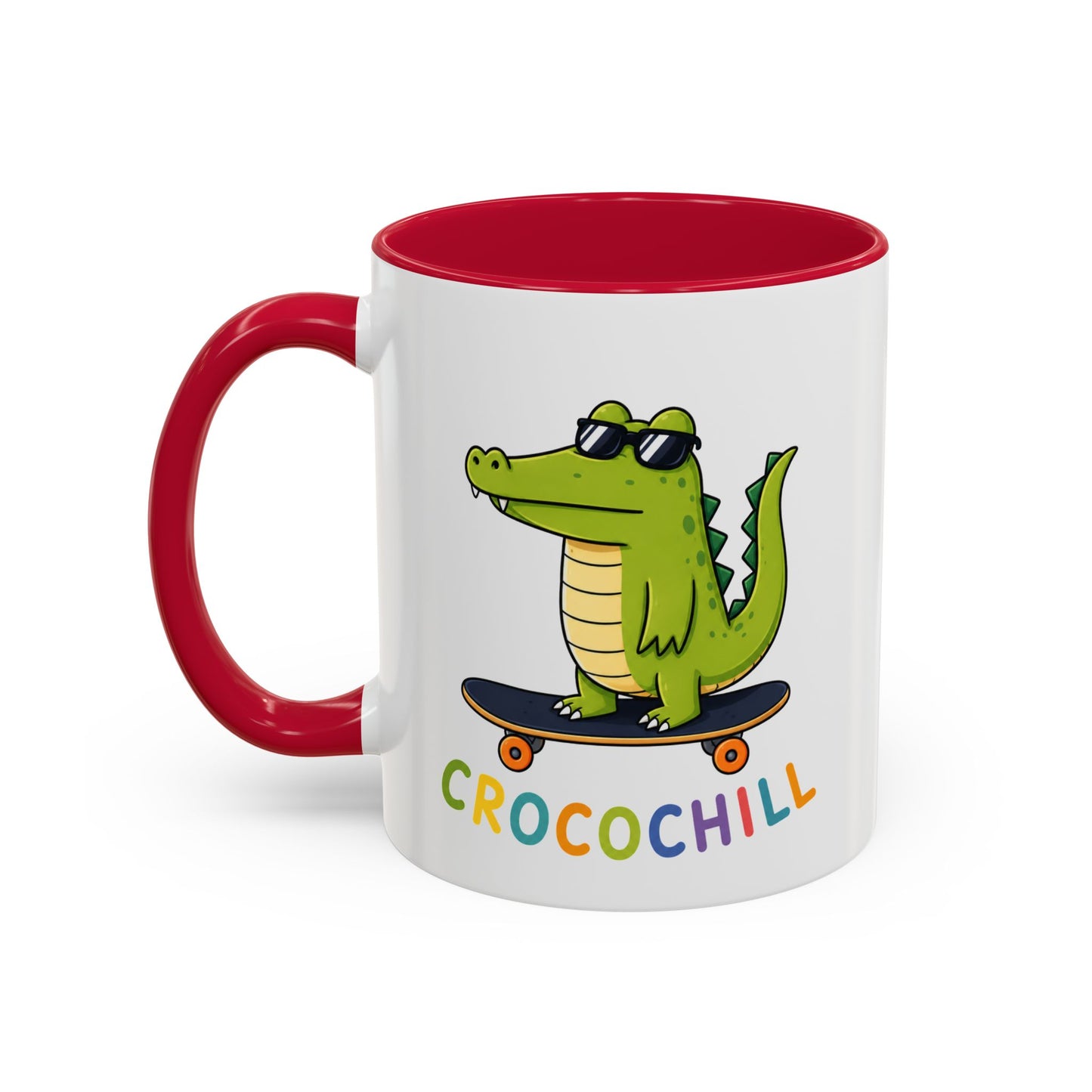 Mug Crocochill – Crocodile sur Skateboard – Tasse Humour Crocodile – Cadeau Original Homme Femme Noir Bleu Rouge