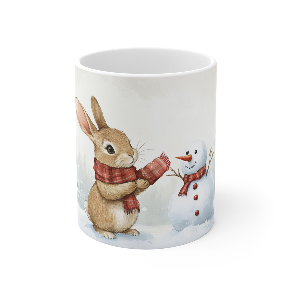 Mug Lapin et Bonhomme de Neige – Tasse de Noël Hiver Style Aquarelle – Cadeau Original Ambiance Enneigée Homme Femme