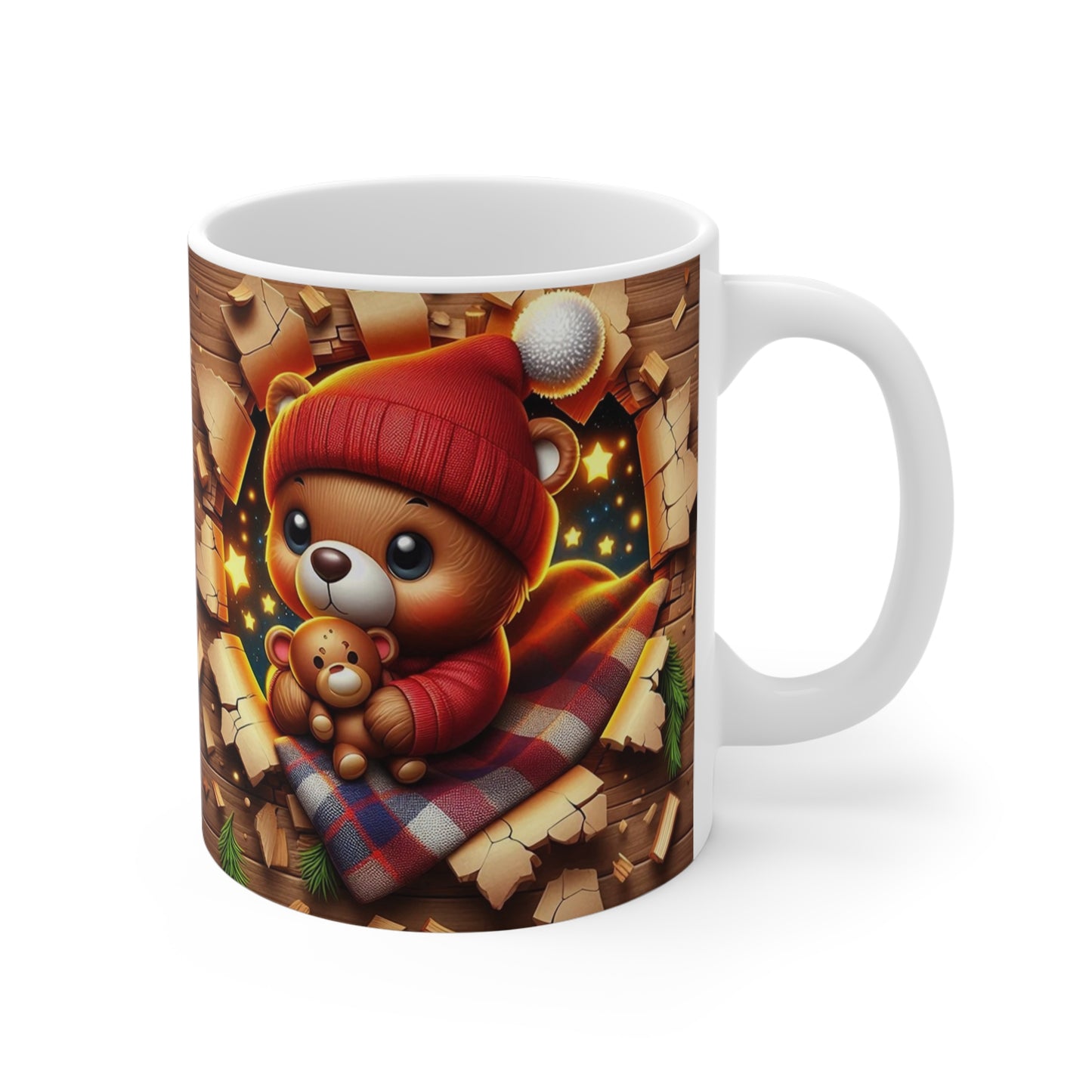 Tasse Ourson Noël – Mug Hiver Cocooning avec Doudou Ours – Céramique 325ml – Cadeau Festif et Chaleureux