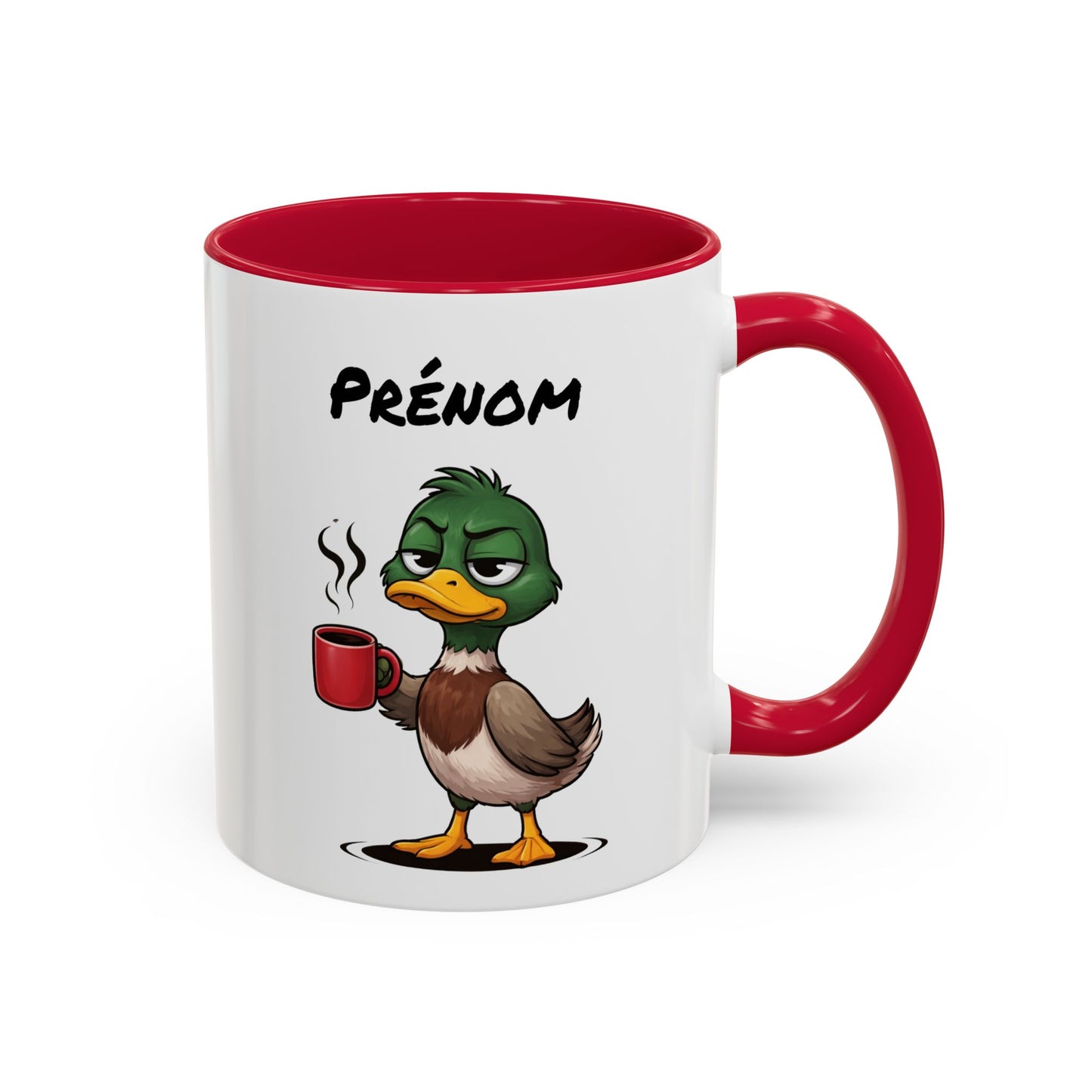 Mug Canard Colvert Fatigué Personnalisable 325ml – Tasse Café Humoristique Prénom Cadeau Original Noir Bleu Rouge