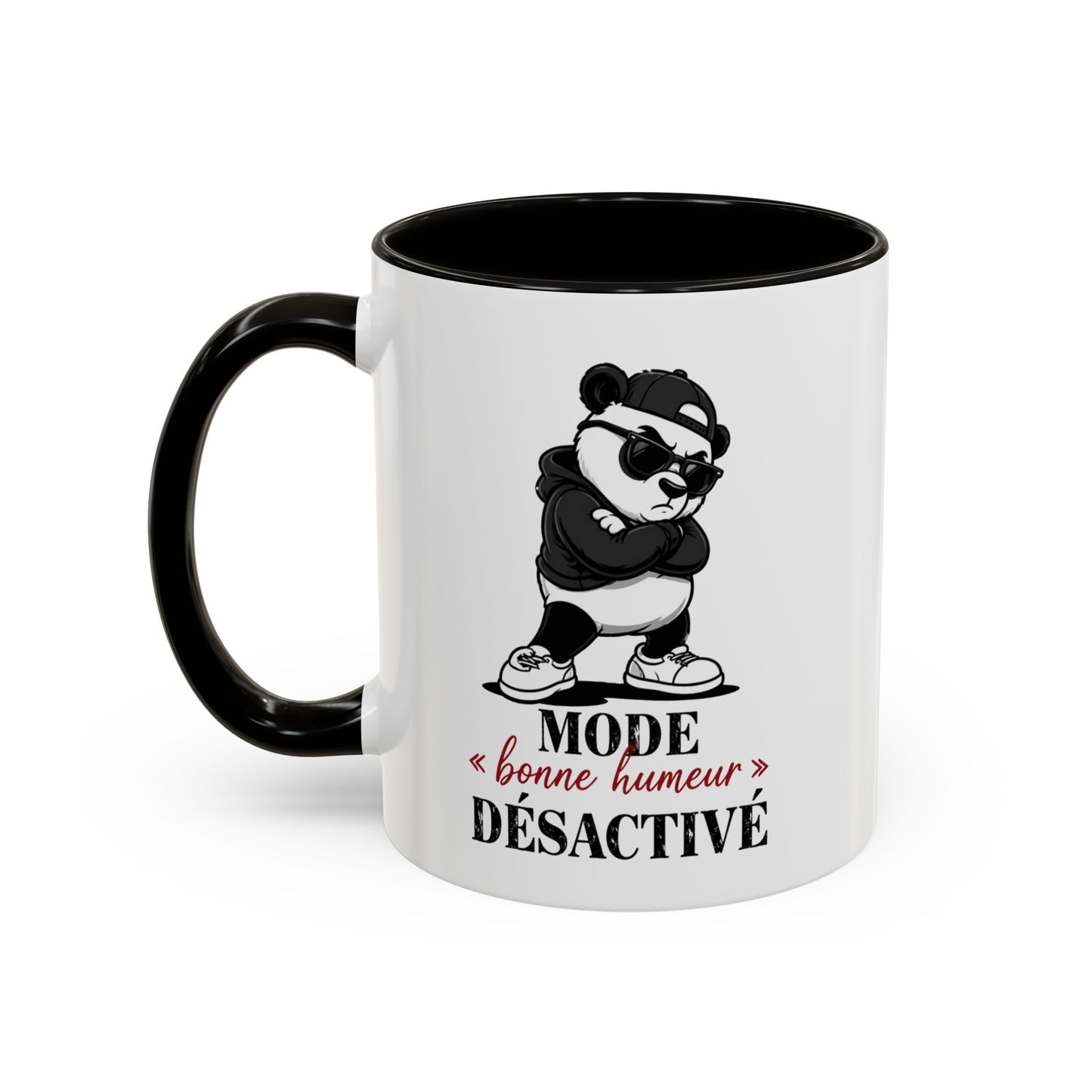 Mug Panda Humour – “Mode Bonne Humeur Désactivé” – Tasse Panda Lunettes Streetwear – Cadeau Drôle Homme Femme – Céramique 325ml Noir Bleu Rouge