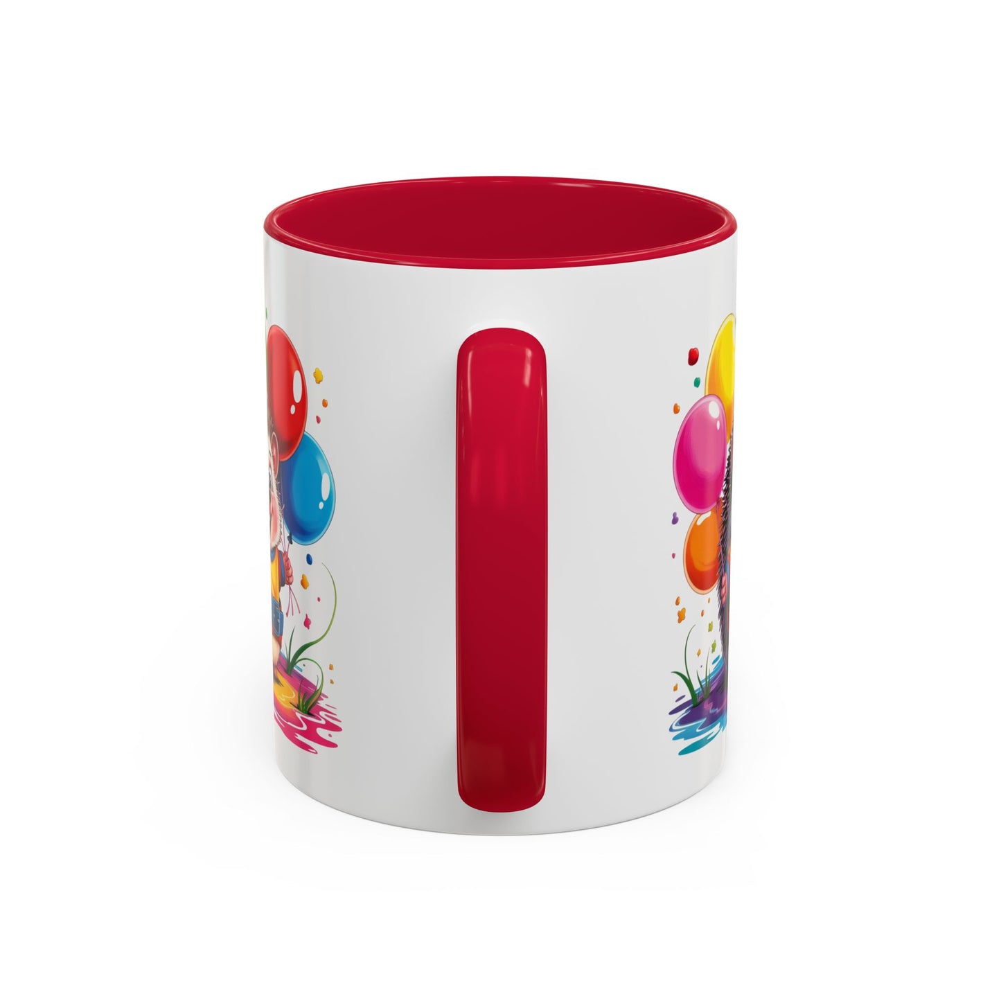 Mug Hérisson Kawaii avec Ballons Multicolores – Tasse Mignonne Cadeau Original Anniversaire et Fête – Céramique 325ml